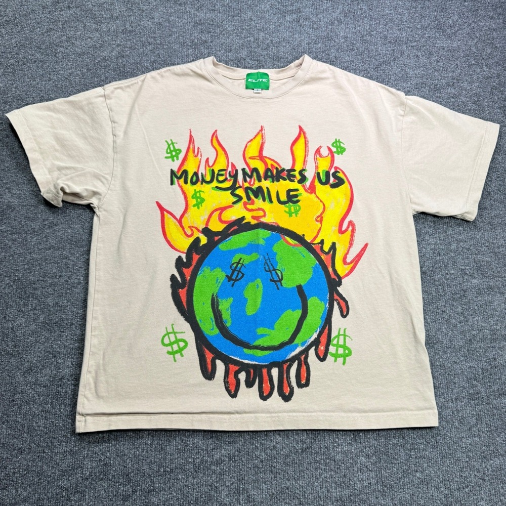 Elite Money Makes Us‎ Smile Graphic Tee Mens S Tan Streetwear Shirt